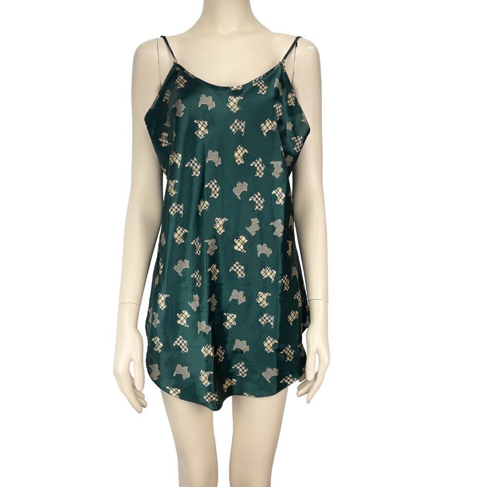 VTG Satin Preppy Tartan Christmas‎ Green Slip Dress sz M